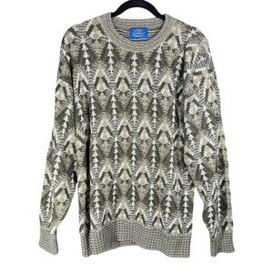 Lobo by Pendleton Sweater Mens Large Green Geometric Knit USA Made